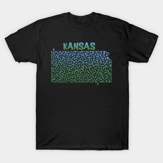 Kansas State Outline Maze & Labyrinth T-Shirt by gorff